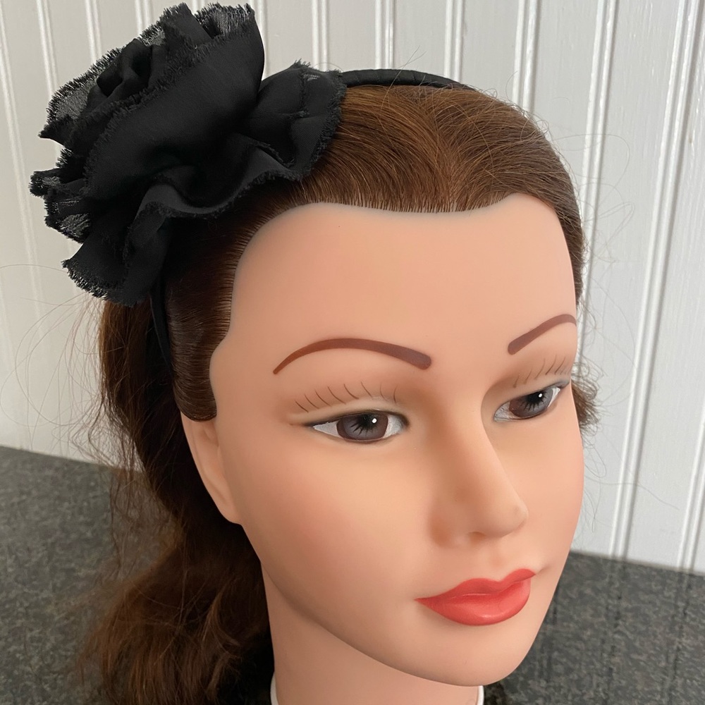 Girls J Crew Black Silky Rose Flower headband